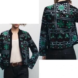 Zara jacket long sleeve size xsmall embroidery‎ ethnic mirror embellished jacket